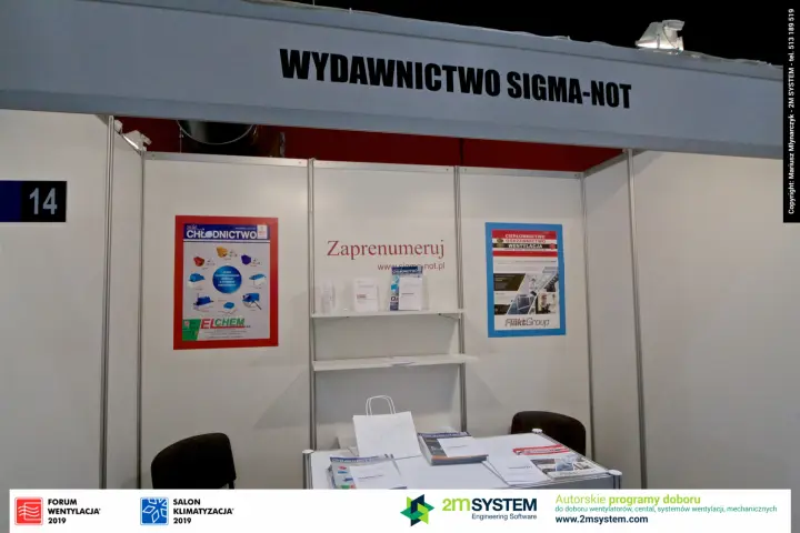 Wydawnictwo Sigma-NOT publisher stand with Chłodnictwo magazine covers at Forum Wentylacja 2019