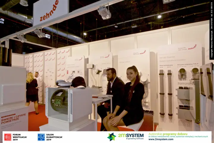 Zehnder stand with Essential duct system display and opened ventilation unit at Forum Wentylacja 2019