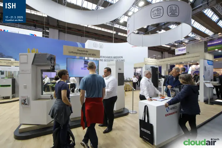 Aereco and Exhausto stand presenting decentralised ventilation with heat recovery at ISH 2025