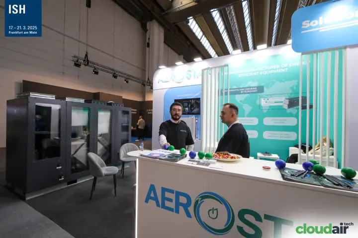 Aerostar counter with glass-panel air handling units alongside at ISH 2025