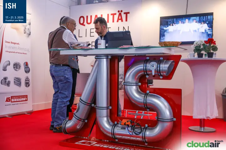 Aerotechnik Siegwart counter built from duct bends shaping the AS logo