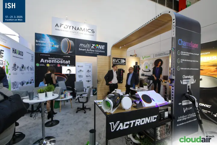 AFDynamics multiZONE diffusers next to the Vactronic central vacuum stand at ISH 2025