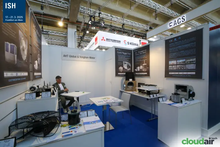 AHT Global & Yonghan-Motor stand with AC and DC motors and centrifugal fans at ISH 2025