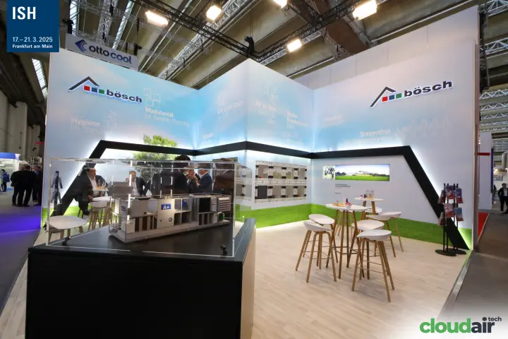 Air handling unit model in a glass case on the Bösch stand at ISH 2025