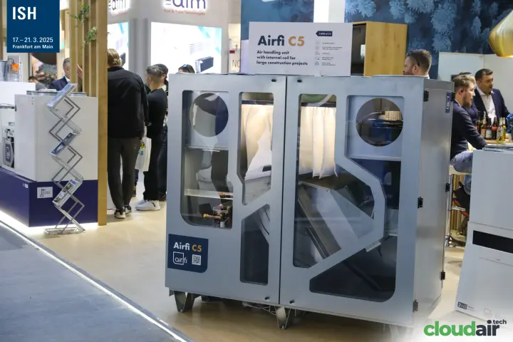 Airfi C5 air handling unit with glazed panels showing filters and coil