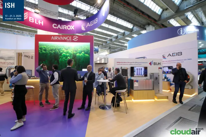 Airvance Group stand with BLH silencers and AEIB industrial fans at ISH 2025