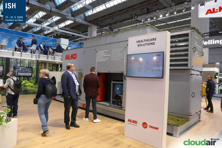 AL-KO air handling units with moss tops and "HEALTHCARE SOLUTIONS" totem at ISH 2025