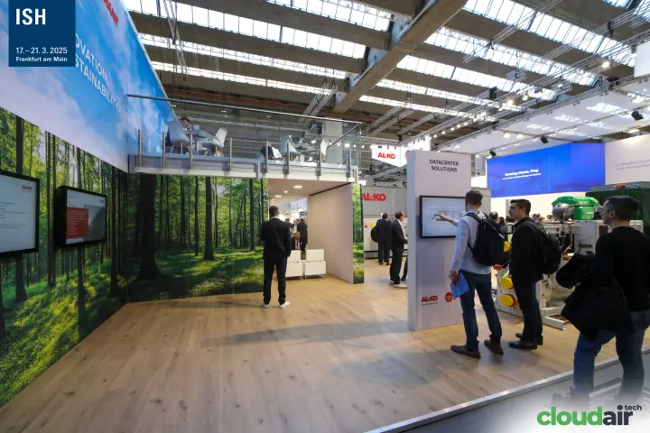 AL-KO and Trane joint stand with forest-print walls and upper deck at ISH 2025