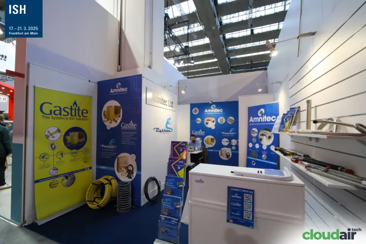 Amnitec stand with Gastite gas piping and Python line sets at ISH 2025