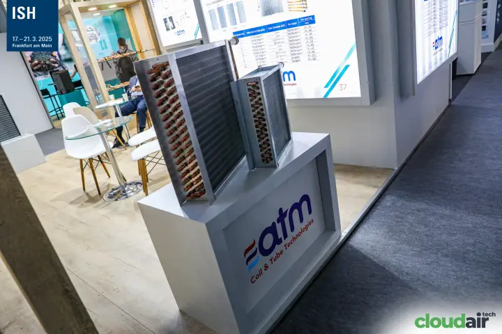 ATM Coil & Tube Technologies finned coils on a branded plinth at ISH 2025