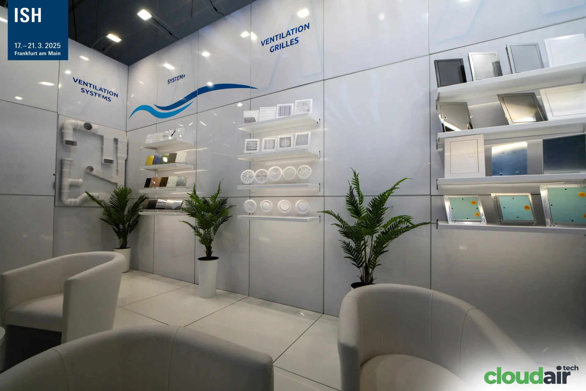 Awenta shelves of ventilation grilles, revision panels and duct system at ISH 2025