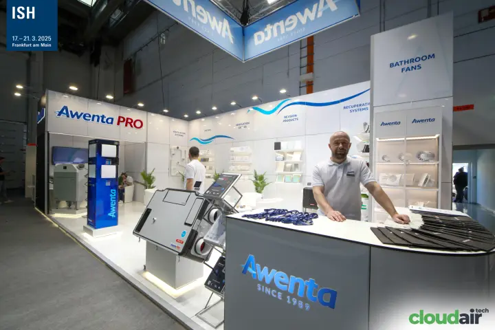 Awenta stand with staff at the counter and heat recovery unit display