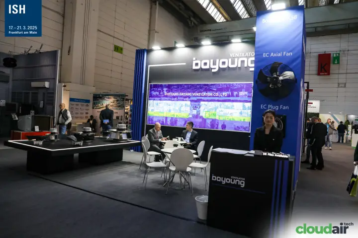 Bayoung stand with EC axial and EC plug fans and a factory video wall