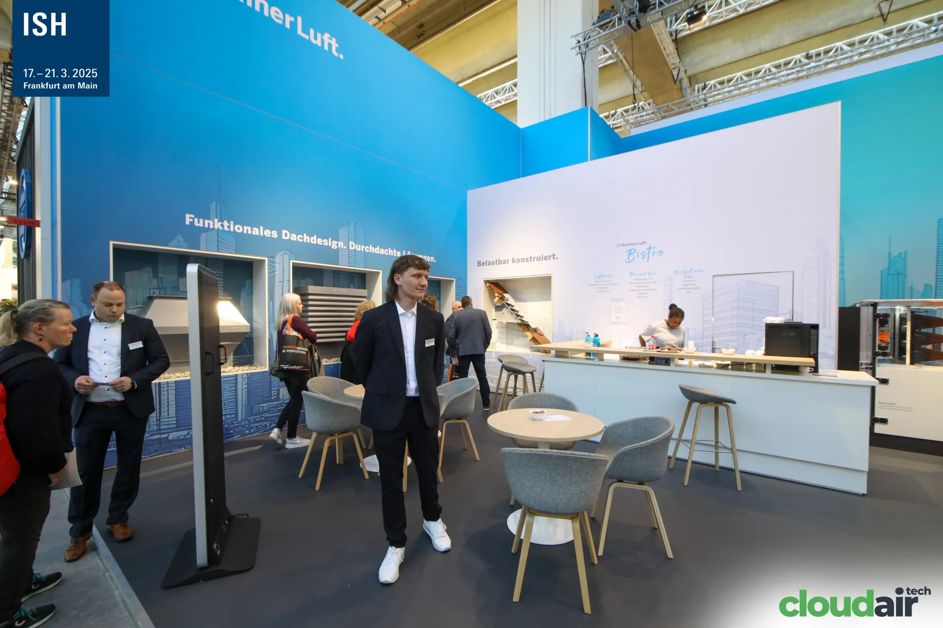 BerlinerLuft lounge with grey chairs and Bistro counter at ISH 2025