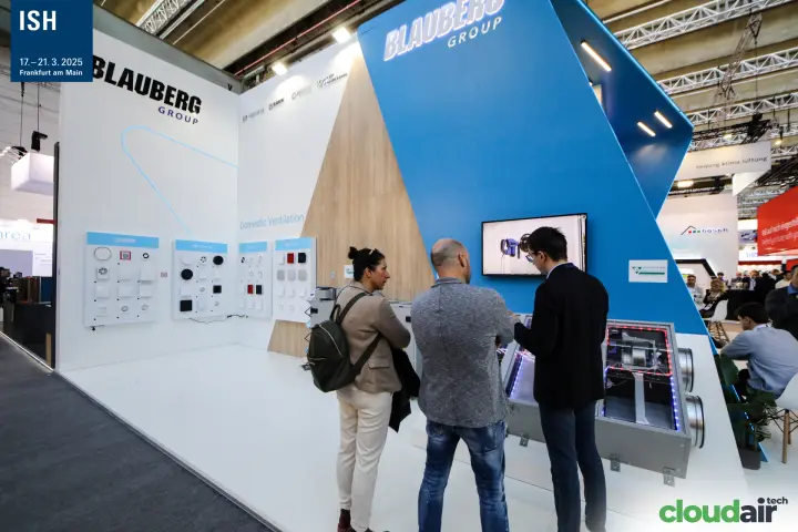 Blauberg Group domestic ventilation wall and illuminated heat recovery unit at ISH 2025