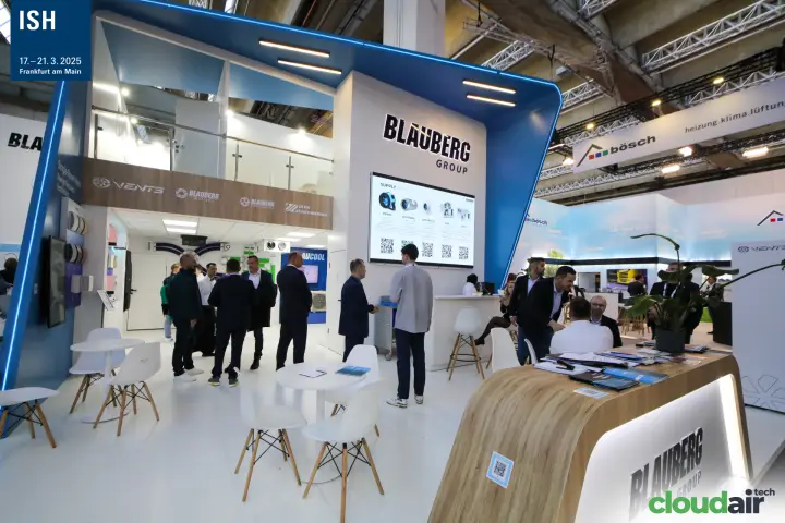 Blauberg Group screen presenting the supply fan range with QR codes