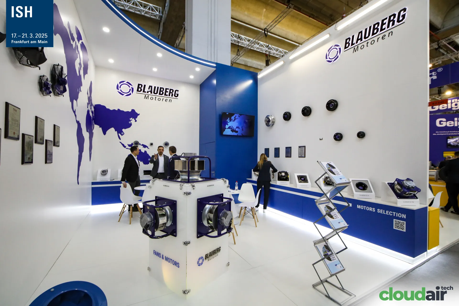 Blauberg Motoren fans and motors cube and "Motors Selection" counter at ISH 2025