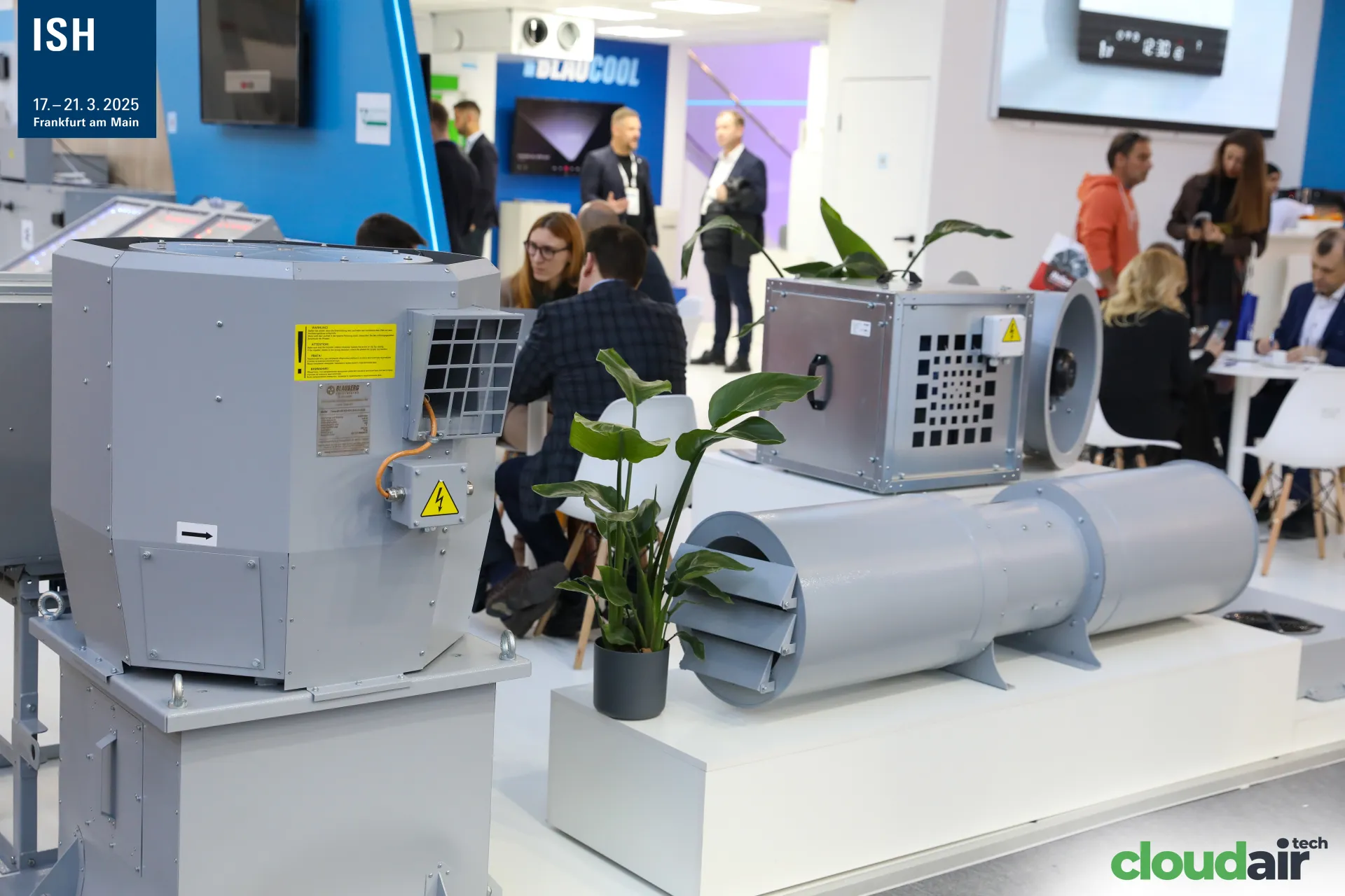 Blauberg roof fan, box fan and jet fan on the stand display plinth at ISH 2025