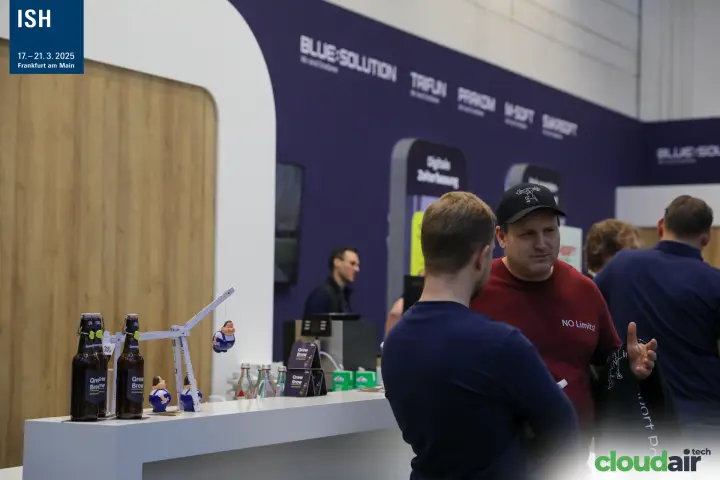 Blue:Solution stand bar with software brand logos at ISH 2025