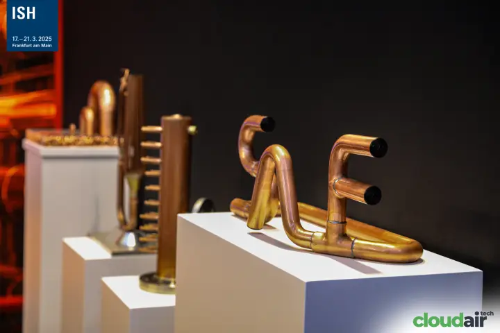 Brazed copper pipe assemblies on white plinths