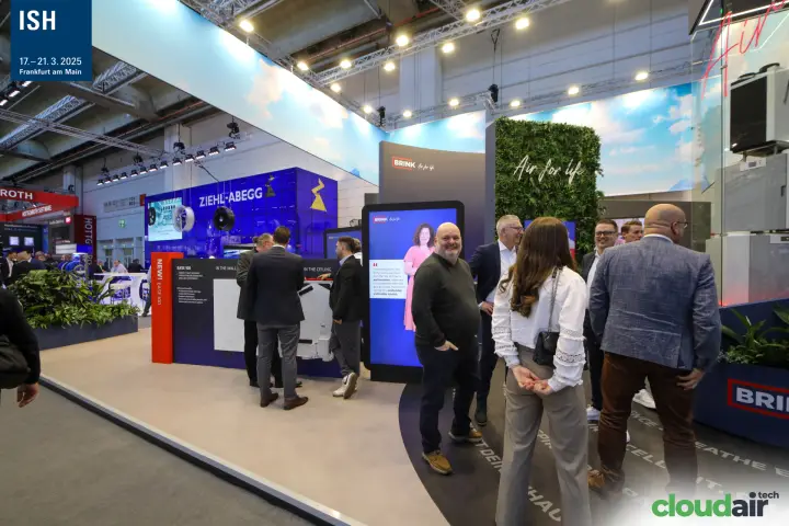 Brink stand presenting the new EASE 100 compact heat recovery unit at ISH 2025