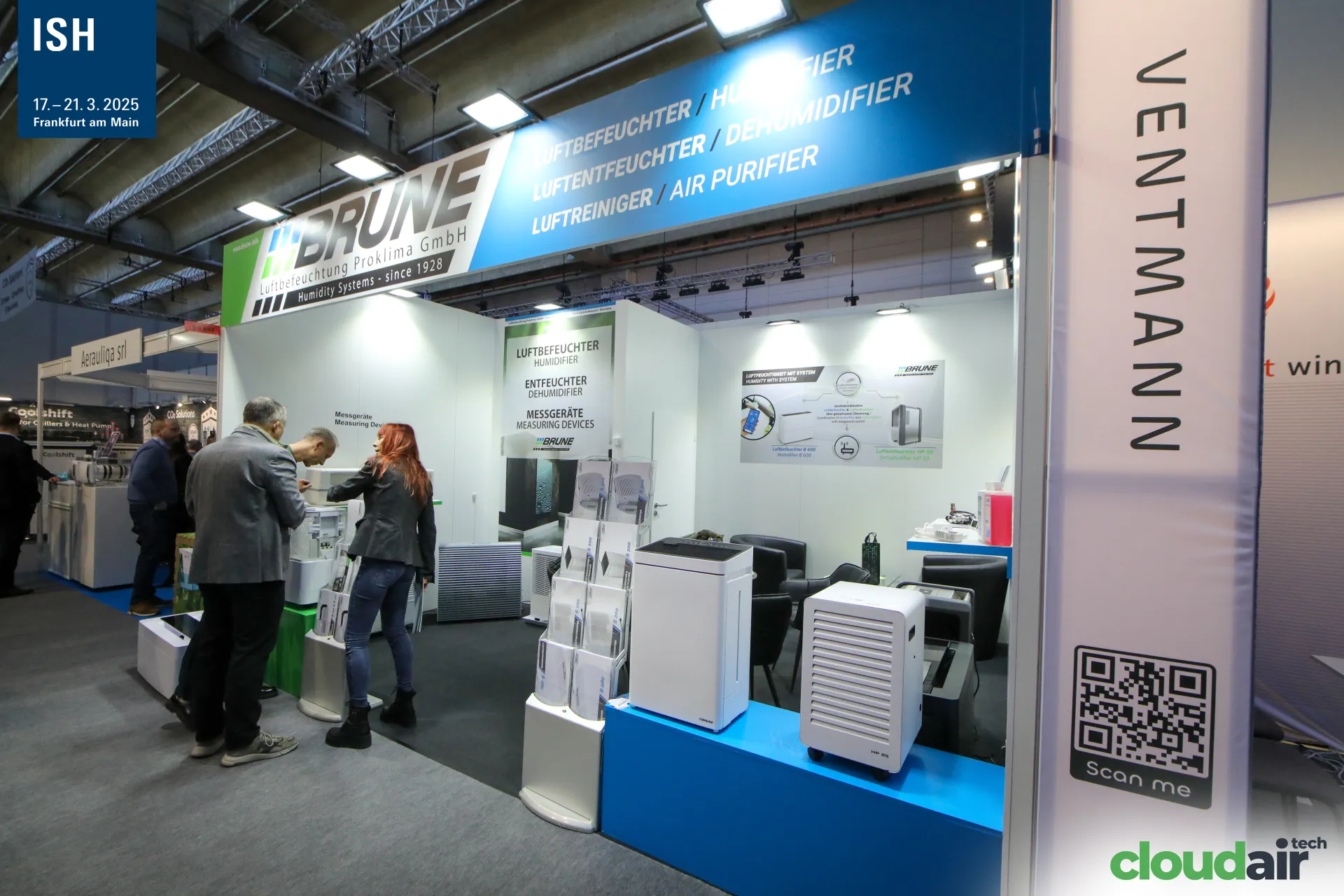 Brune dehumidifiers and air purifiers beside the Ventmann column at ISH 2025