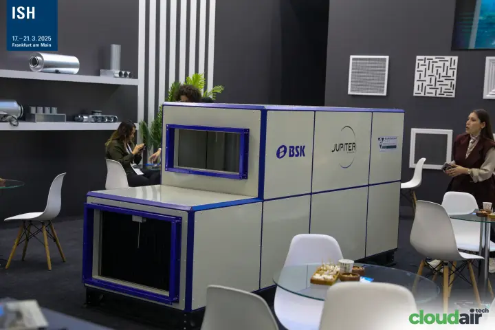 BSK JUPITER air handling unit with grilles and duct parts on dark walls at ISH 2025