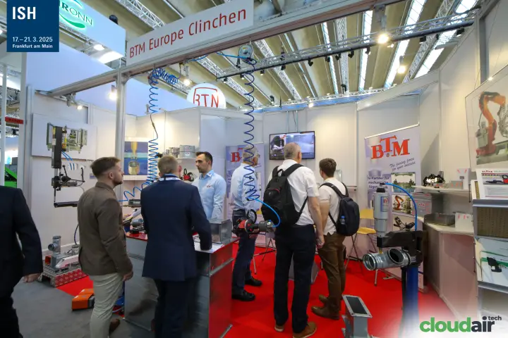 BTM Europe Clinchen stand with clinching tools for duct fabrication at ISH 2025
