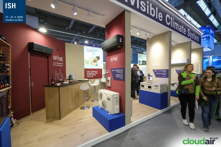 Burgundy stand with WINE low-temperature air conditioners and a wooden bar
