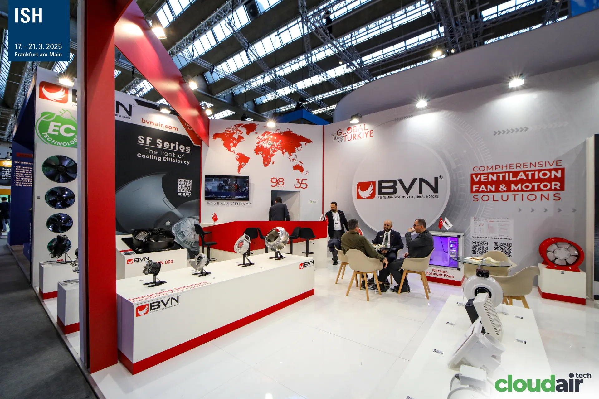 BVN EC Technology fan column, centrifugal fan plinth and world map wall at ISH 2025
