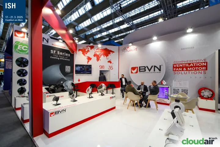 BVN EC Technology fan column, centrifugal fan plinth and world map wall at ISH 2025