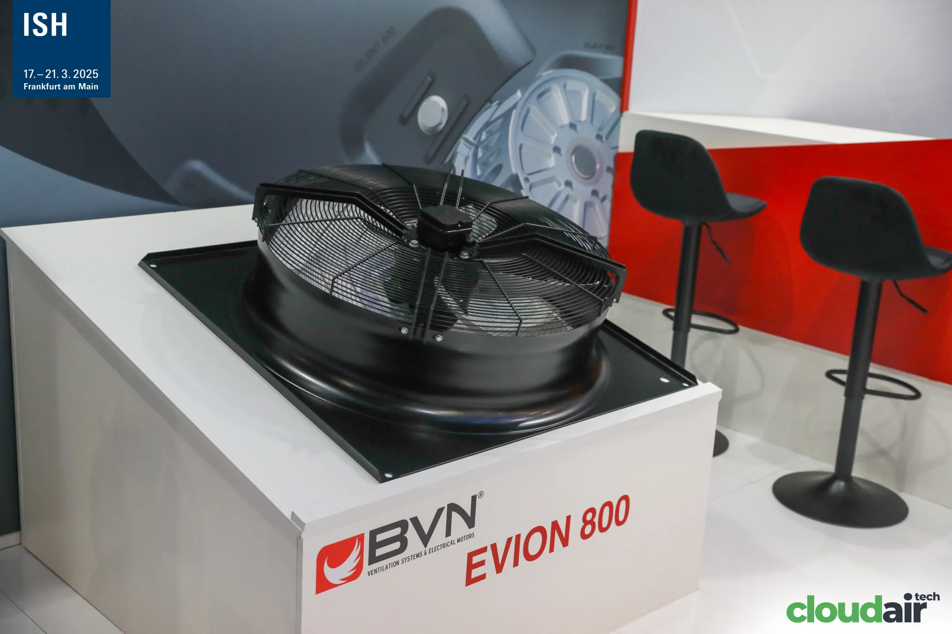 BVN EVION 800 axial fan with guard on a square plate at ISH 2025