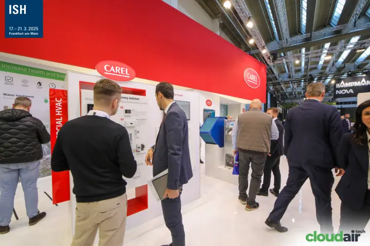 Carel stand with product boards for HVAC controls and water treatment at ISH 2025