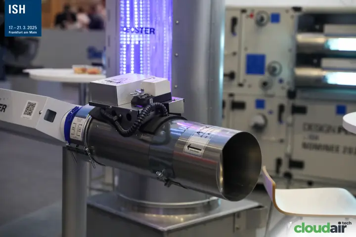 Circular duct damper with actuator mounted on a display arm