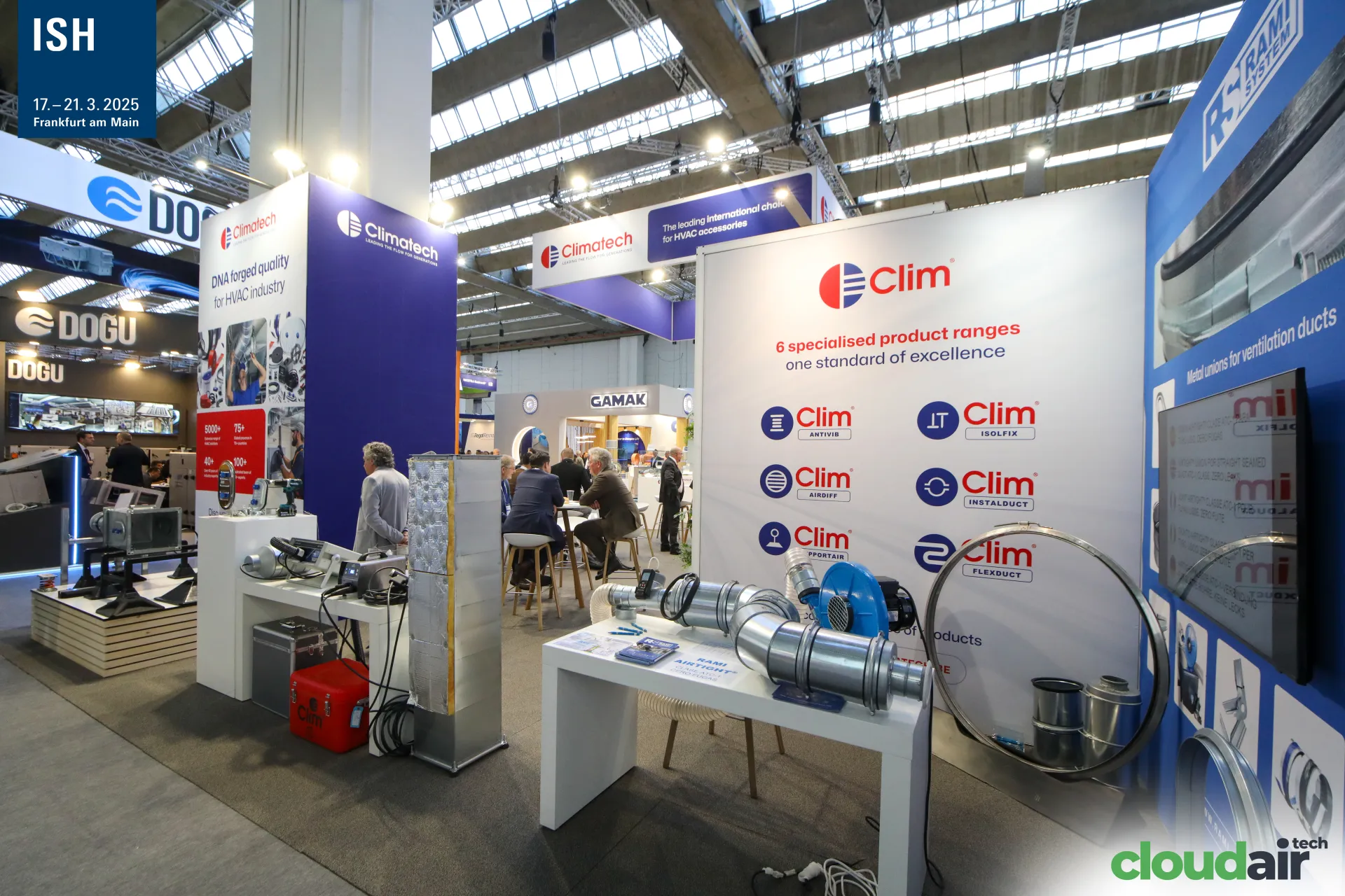Clim and Climatech stand with duct unions and ventilation accessories at ISH 2025