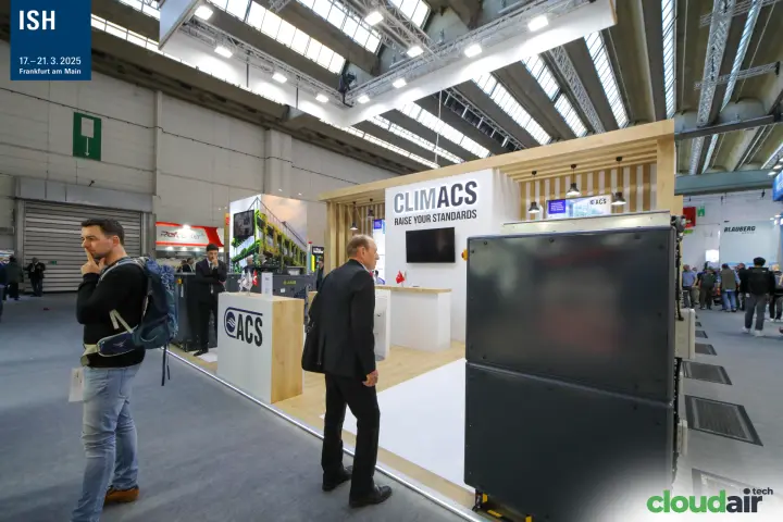 Climacs stand 'Raise Your Standards' with dark grey unit in front at ISH 2025