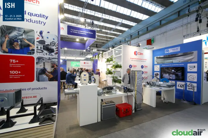 Climatech stand with duct fittings, unions and installation tools at ISH 2025