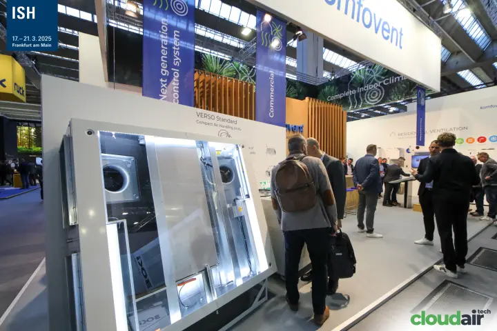 Close view of the backlit VERSO Standard cutaway unit at Komfovent at ISH 2025