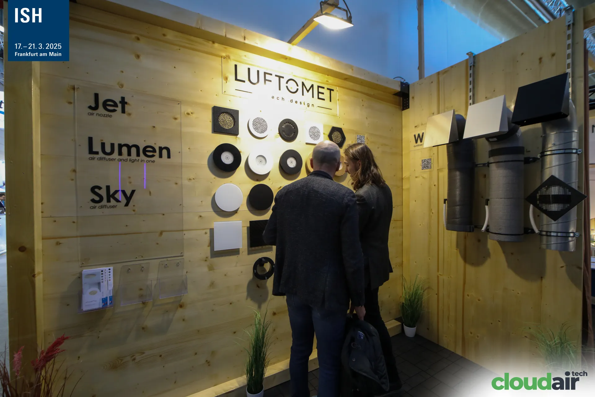 Closer view of Luftomet diffuser grid and outdoor wall terminals at ISH 2025
