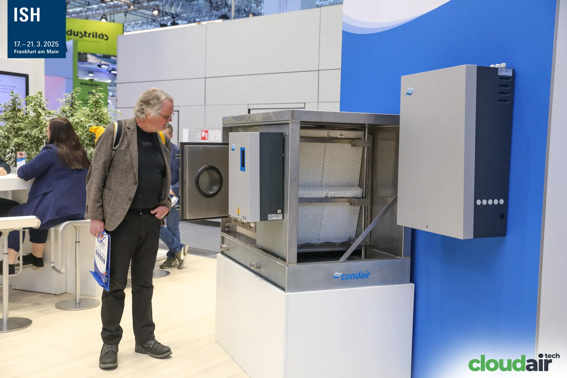 Condair humidifier section with open door and media pads at ISH 2025