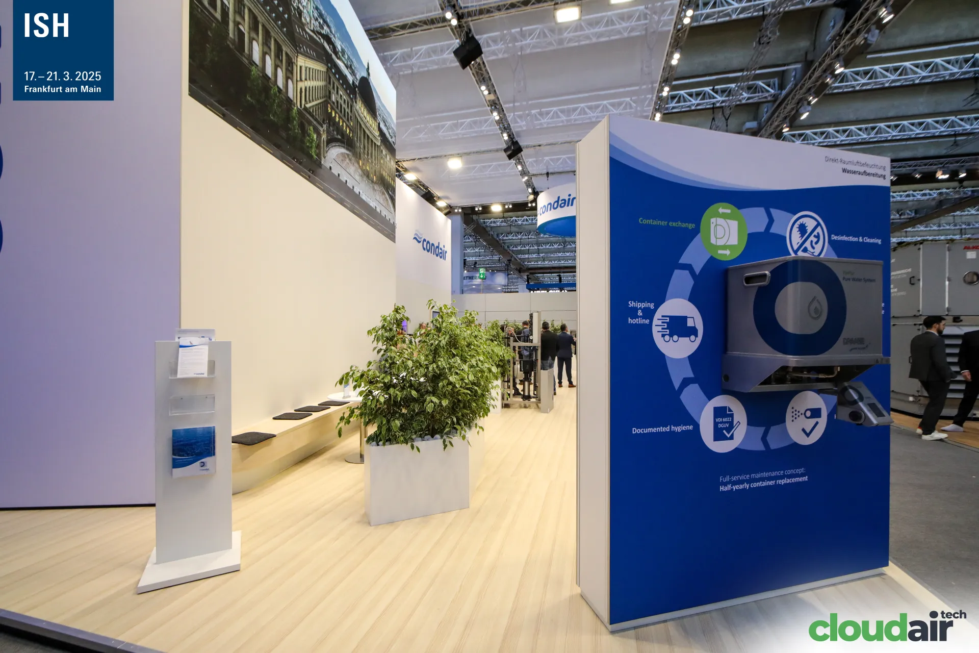 Condair pure water container display for direct room humidification at ISH 2025
