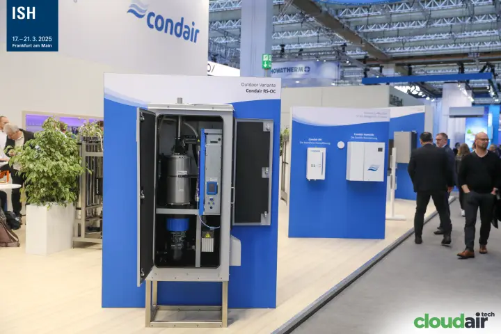 Condair RS-OC outdoor steam humidifier with open cabinet at ISH 2025