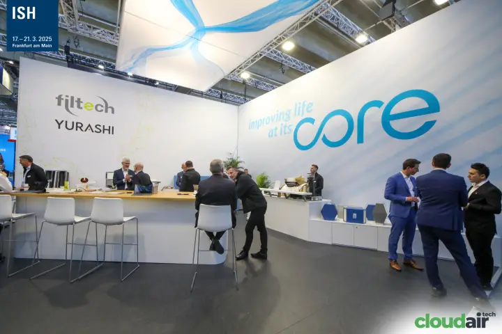 Core, Filtech and Yurashi shared stand with long meeting bar at ISH 2025
