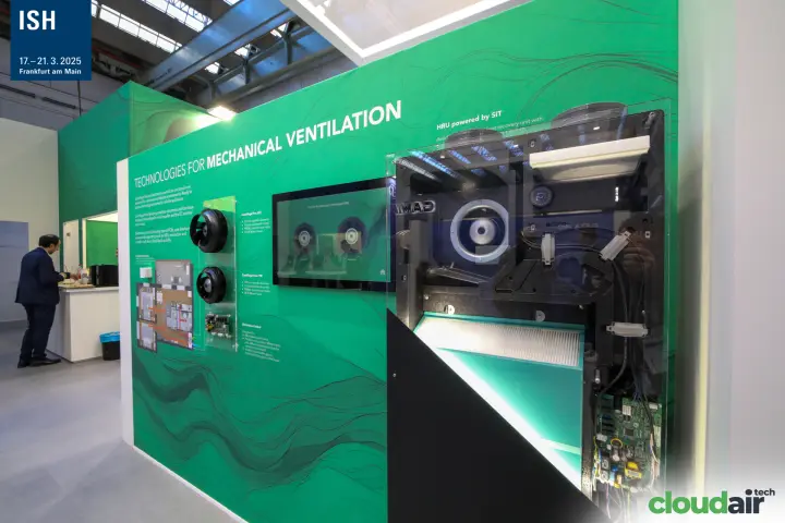 Cutaway heat recovery unit and centrifugal fans on the SIT ventilation wall at ISH 2025