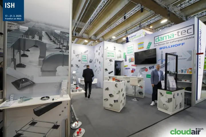 dama-tec stand with duct supports, fixings and labelling products at ISH 2025