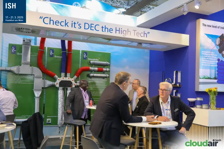 DEC International stand with flexible duct systems and meeting tables at ISH 2025
