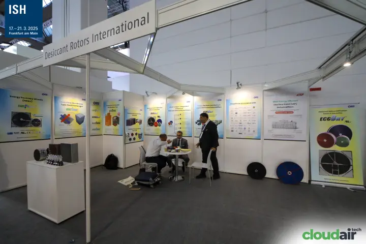 Desiccant Rotors International shell-scheme stand with rotors and posters at ISH 2025