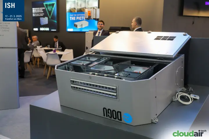 Doğu heat recovery unit shown with its lid open at ISH 2025