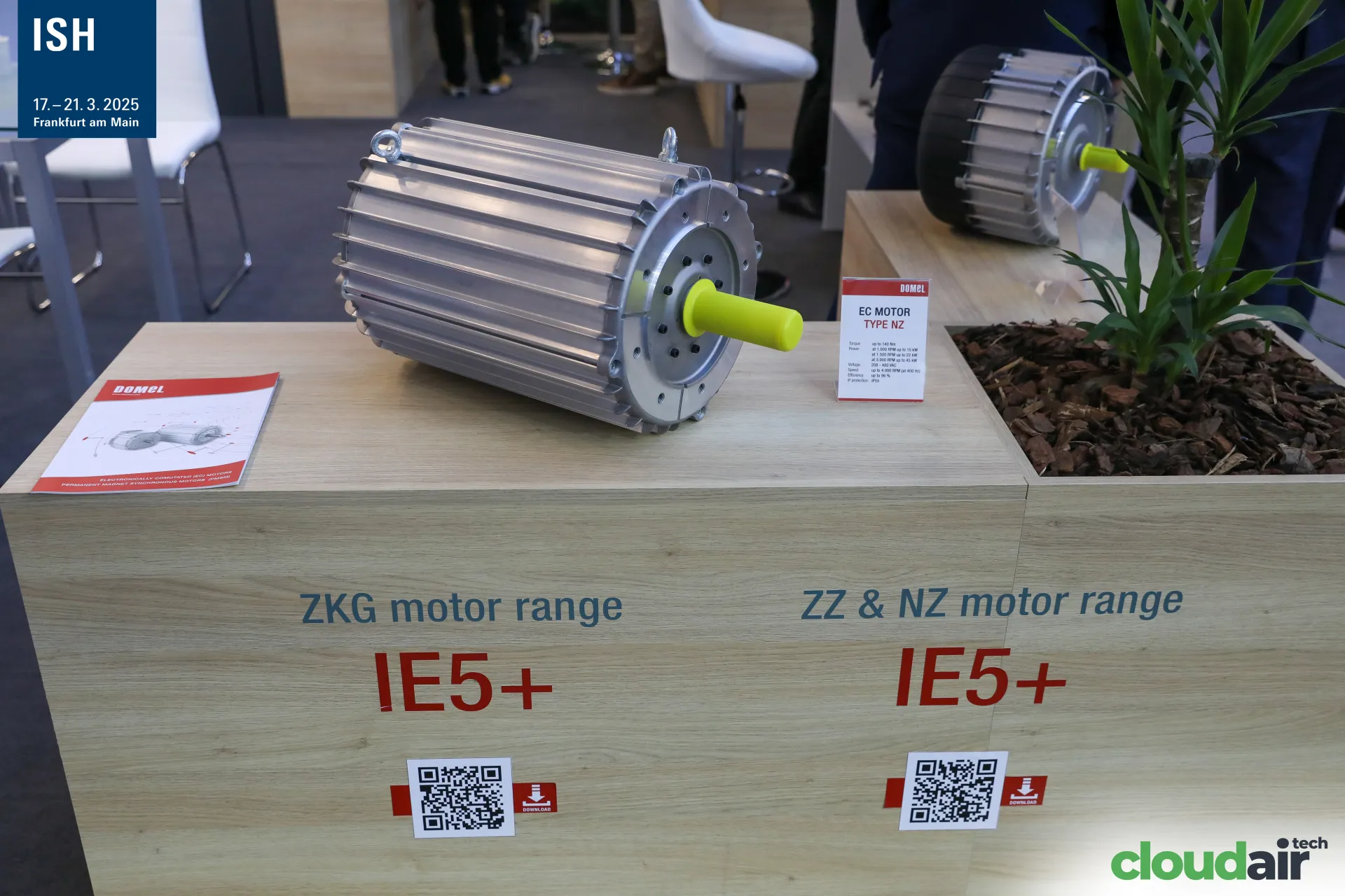 Domel EC motor type NZ on a 'ZKG motor range IE5+' plinth at ISH 2025