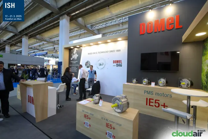 Domel stand with IE5+ PMS, ZKG and ZZ & NZ motor ranges at ISH 2025